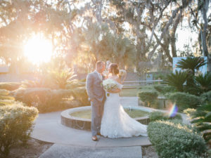 Bride and groom at the Fountain of Youth