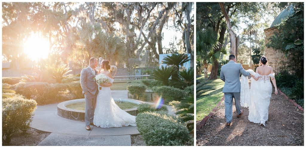 Bride and groom portraits in garden at the Fountain of Youth Wedding in St. Augustine, Florida. Photos by Captured By Lau Photography, a Florida Wedding Photographer