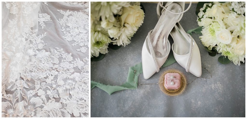 Wedding florals, heels, lace and rings at the Fountain of Youth Wedding in St. Augustine, Florida. Photos by Captured By Lau Photography, a Florida Wedding Photographer. 