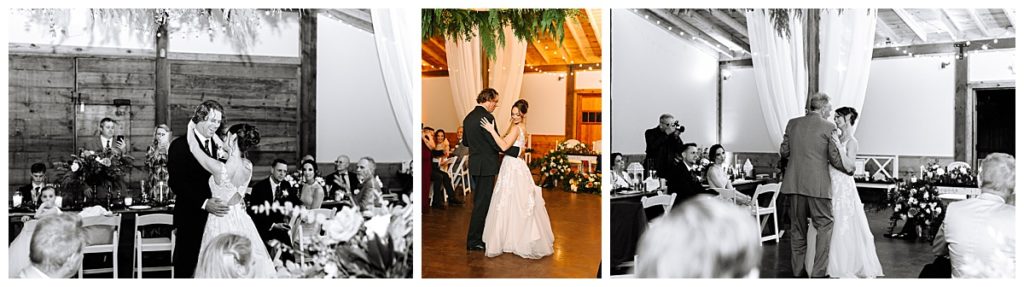 A newlywed couple dance in their wedding attire during their St. Augustine wedding reception photographed by Laura Perez Photography.