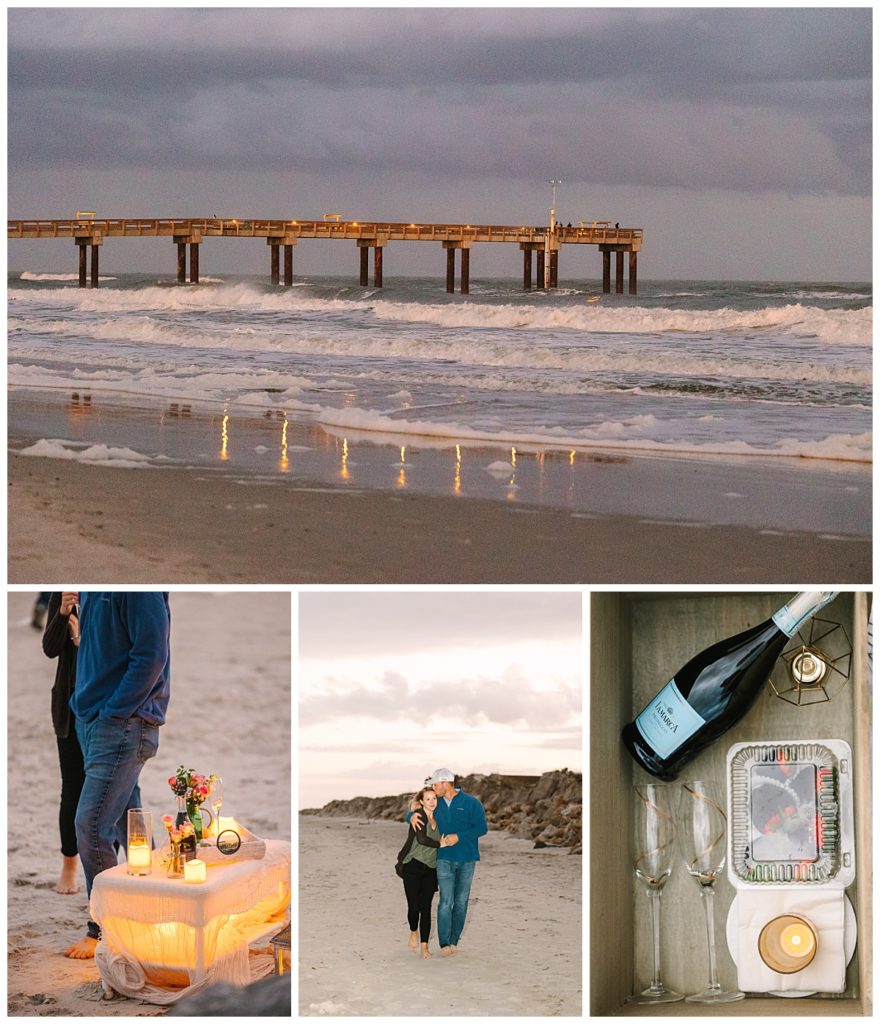 A candle lit picnic on a St. Augustine beach at sunset. 