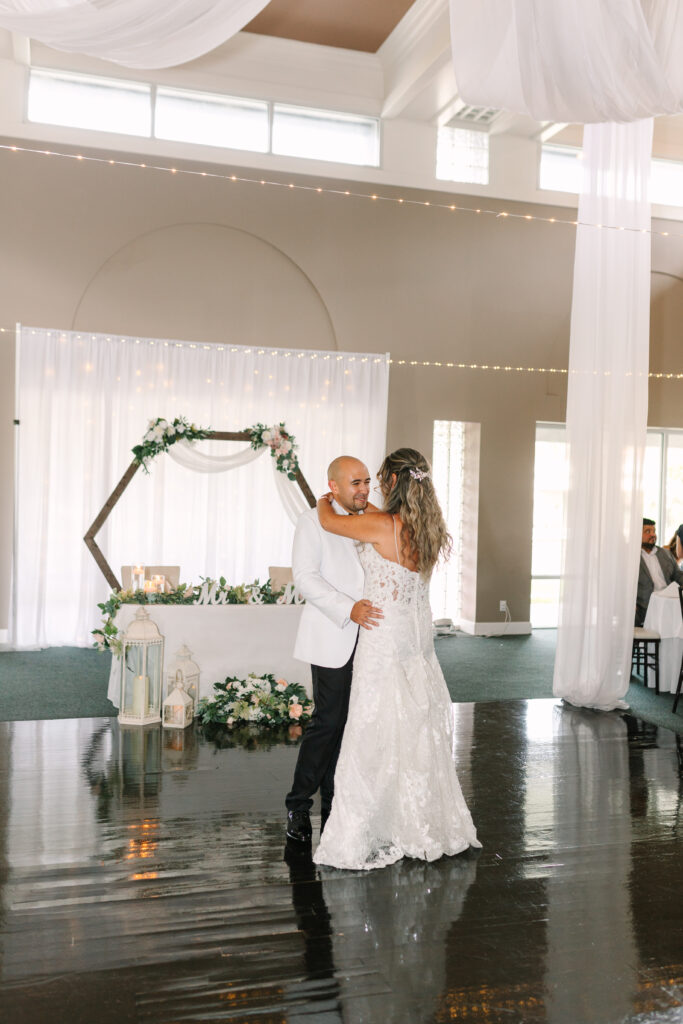 BRIDE AND GROOM FIRST DANCE INDOOR SPACE AT CHANNEL SIDE IN PALM COAST 